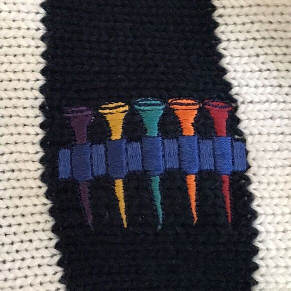 Jantzen Mens Size M Pullover Sweater Golf Embroidered Blue White Stripe VINTAGE - Picture 5 of 8